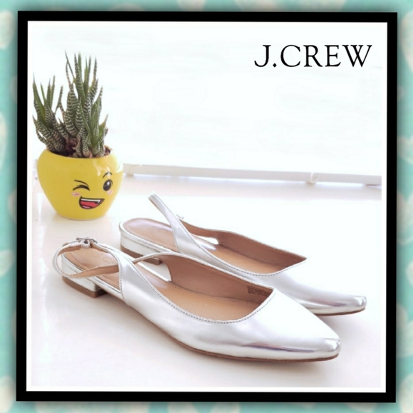 J. Crew Shoes - J CREW Silver Slingback Slides